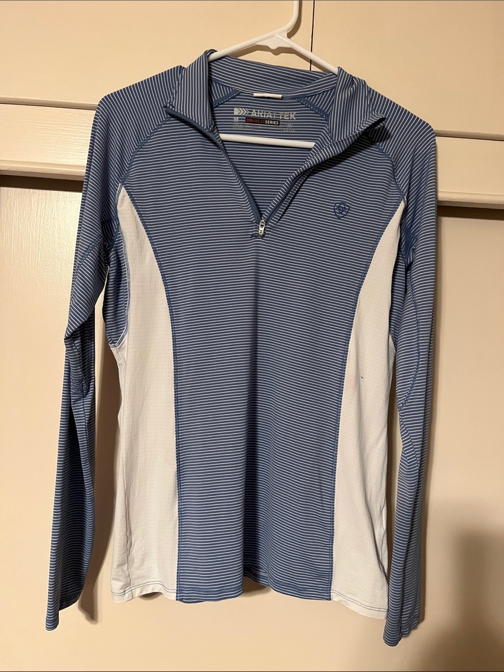 Ariat Light Blue & White Striped Quarter-Zip Performance Top